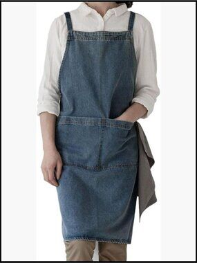 Adjustable Cross Back Apron with Large Pockets Cotton Denim Work Apron